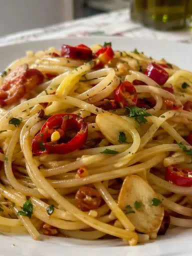 Spaghetti alla calabrese con aglio, olio e peperoncino