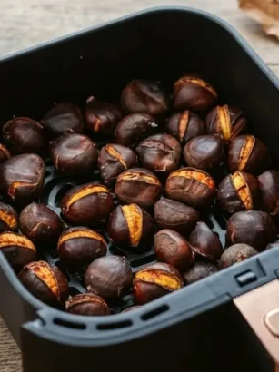 castagne cotte nel cestello della friggitrice ad aria