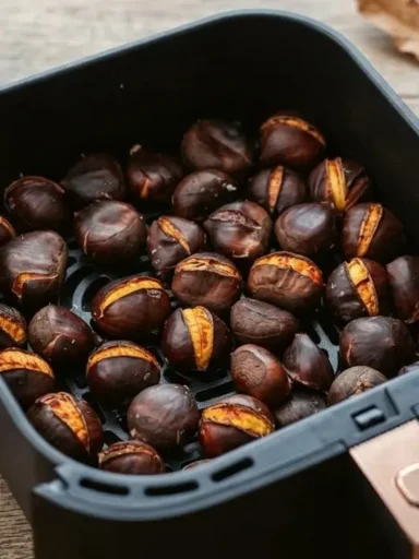 castagne cotte nel cestello della friggitrice ad aria