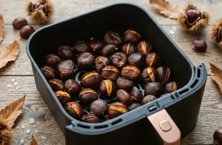 castagne cotte nel cestello della friggitrice ad aria