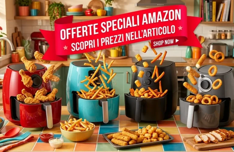 Selezione delle 5 friggitrici ad aria più economiche e in offerta su Amazon con patatine croccanti e cibi fritti