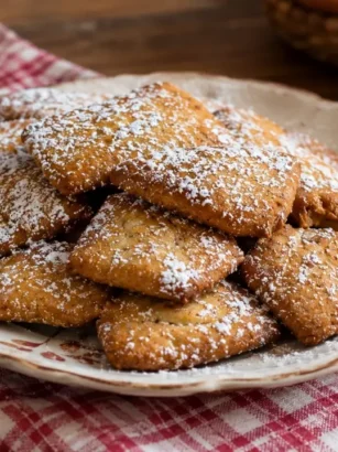 Mostaccioli di San Francesco spolverati di zucchero a velo su un piatto