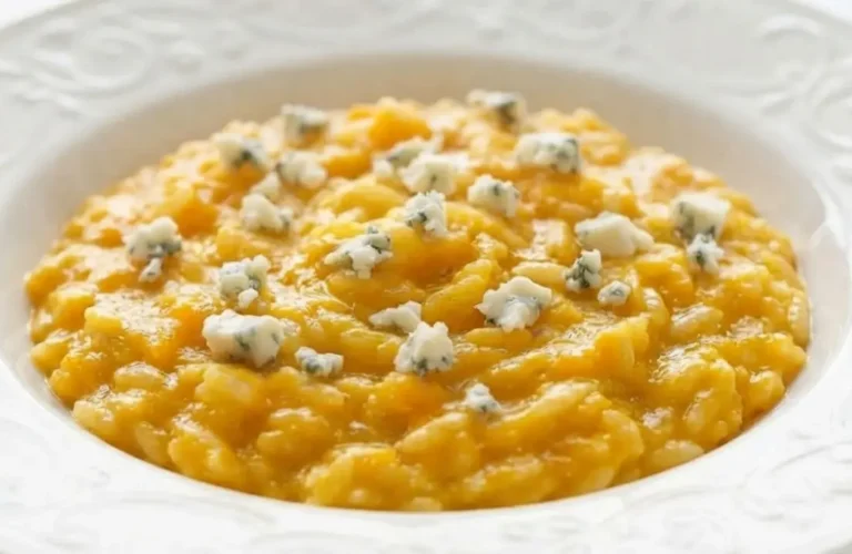 Risotto cremoso con crema di zucca e gorgonzola mantecato all'onda