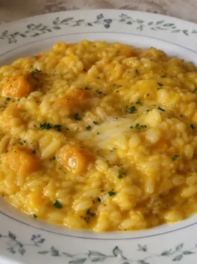 Risotto zucca e taleggio cremoso con cubetti di zucca