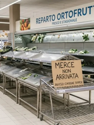 Banchi dell ortofrutta vuoti in un supermercato italiano