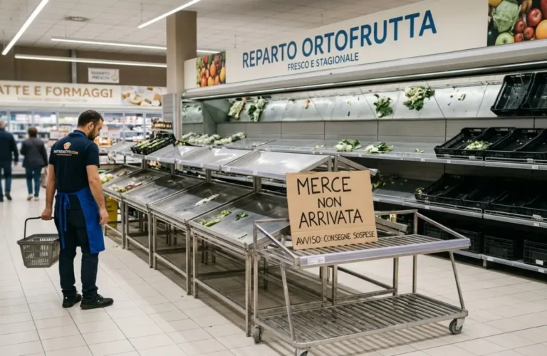 Banchi dell ortofrutta vuoti in un supermercato italiano