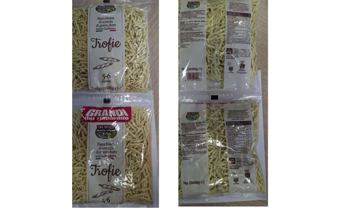 Confezioni di pasta fresca Trofie Tre Mulini 2x500g coinvolte nel richiamo alimentare.